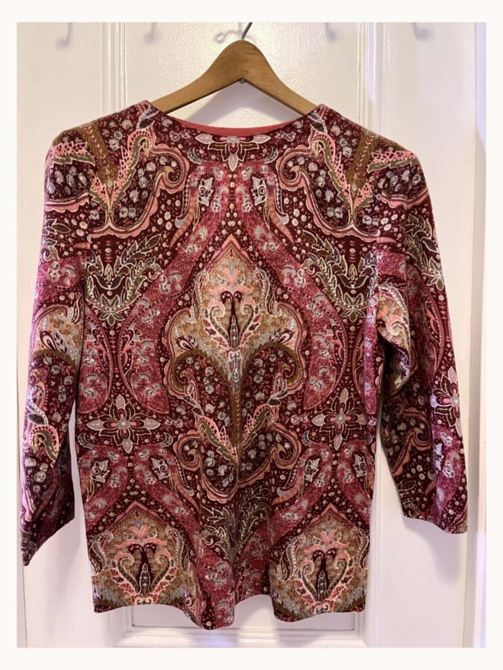 NWT Talbots Petite Pure Cashmere Paisley Sweater LP Burgundy Pink - Picture 4 of 6